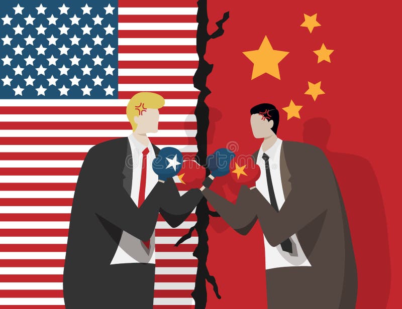 2 бизнесмены нося перчатки бокса для боя, флаг США и Китай на предпосылке торговая война между США и концепцией Китая иллюстрация вектора 2 бизнесмены нося перчатки бокса для боя, флаг США и Китай на предпосылке торговая война между США и концепцией Китая иллюстрация вектора
