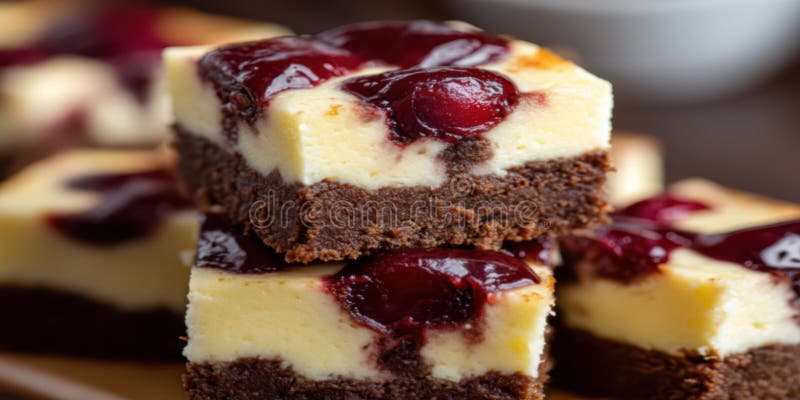 Ближе к вкусной вишне чизкейк brownie стек иллюстрация штока