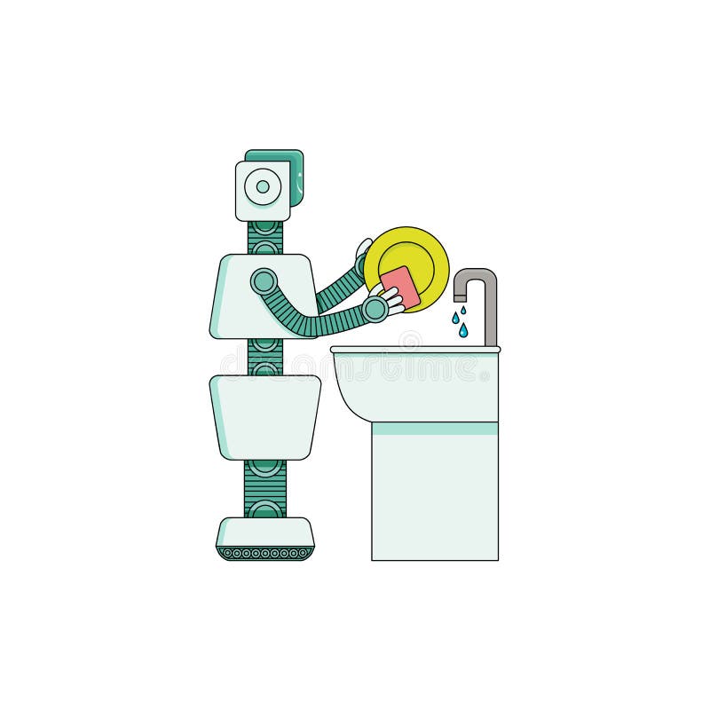Блюда домашнего ассистента робота моя в washbasin кухни изолированном на белой предпосылке бесплатная иллюстрация Блюда домашнего ассистента робота моя в washbasin кухни изолированном на белой предпосылке бесплатная иллюстрация