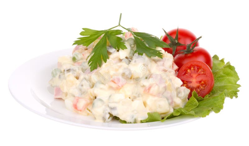 Olivier salad, isolated on white background. Olivier salad, isolated on white background