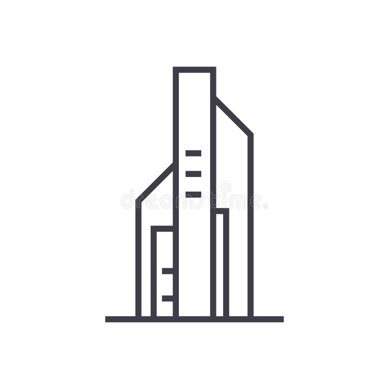 Большая линия значок вектора skyscrapper, знак, иллюстрация на предпосылке, editable ходах иллюстрация штока
