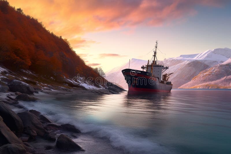 большая лодка, плавающая над водой. общий вспомогательный образ. бесплатная иллюстрация
