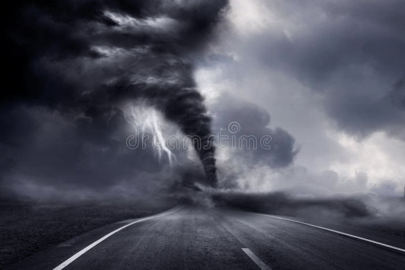 A large storm producing a Tornado, causing destruction. 3D Illustration. A large storm producing a Tornado, causing destruction. 3D Illustration.