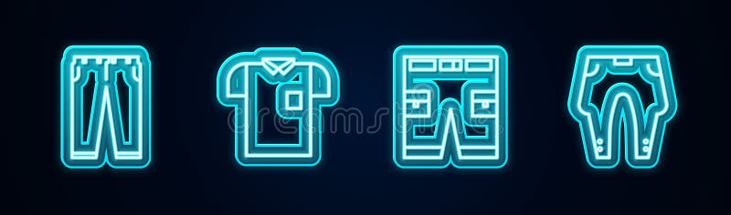 брюки для поло рубашка короткая или штаны и. светящийся неоновый значок. вектор иллюстрация штока