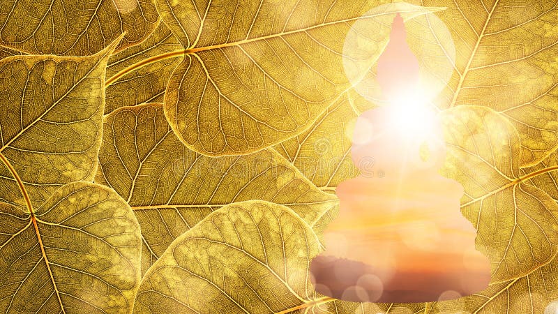 Будда сидит на двойной экспозиции или silhouet предпосылки boleaf золота стоковое изображение Будда сидит на двойной экспозиции или silhouet предпосылки boleaf золота стоковое изображение