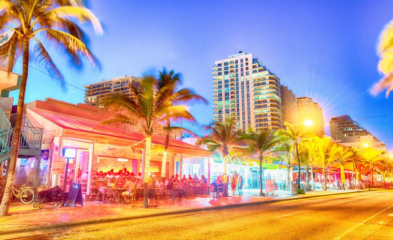Fort Lauderdale Beach Boulevard and Buildings at dusk, Florida. Fort Lauderdale Beach Boulevard and Buildings at dusk, Florida.