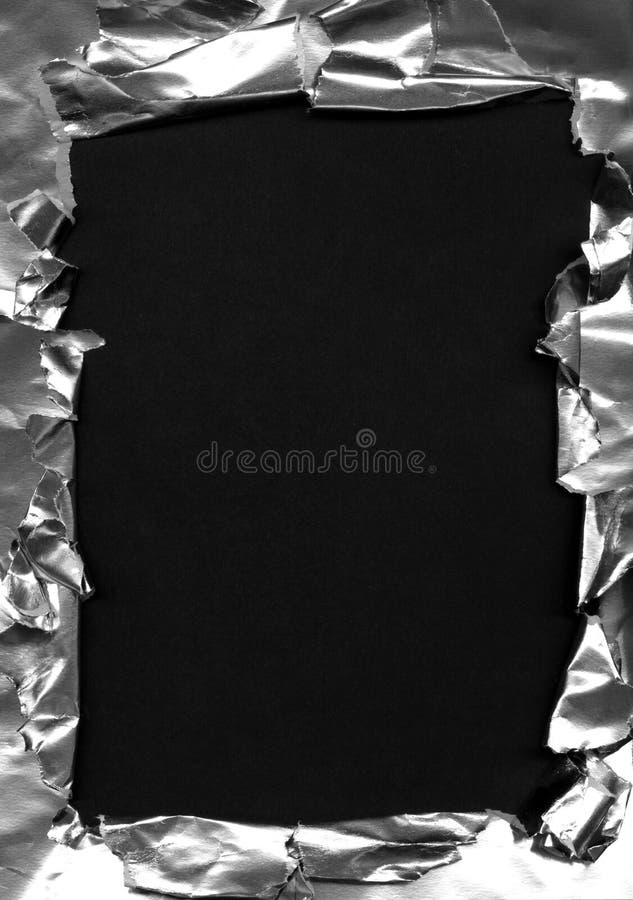 Silver crumple paper frame on black background. Silver crumple paper frame on black background