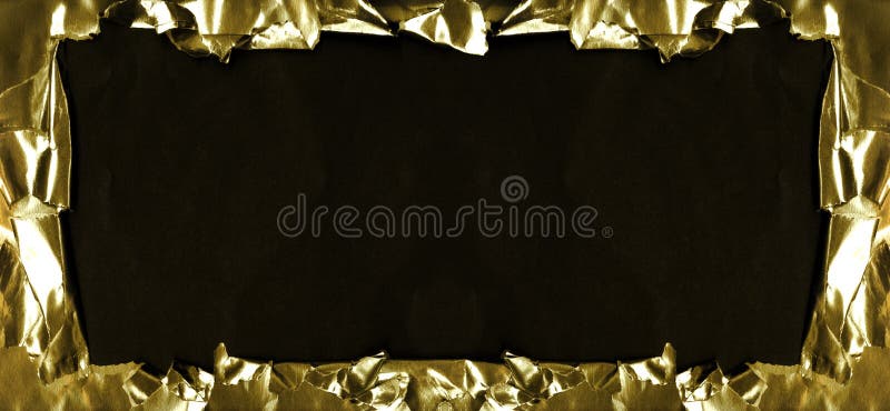 Gold crumple paper frame on black background. Gold crumple paper frame on black background