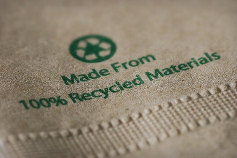 Made From 100% Recycled Materials with focus on the word recycled. Made From 100% Recycled Materials with focus on the word recycled.