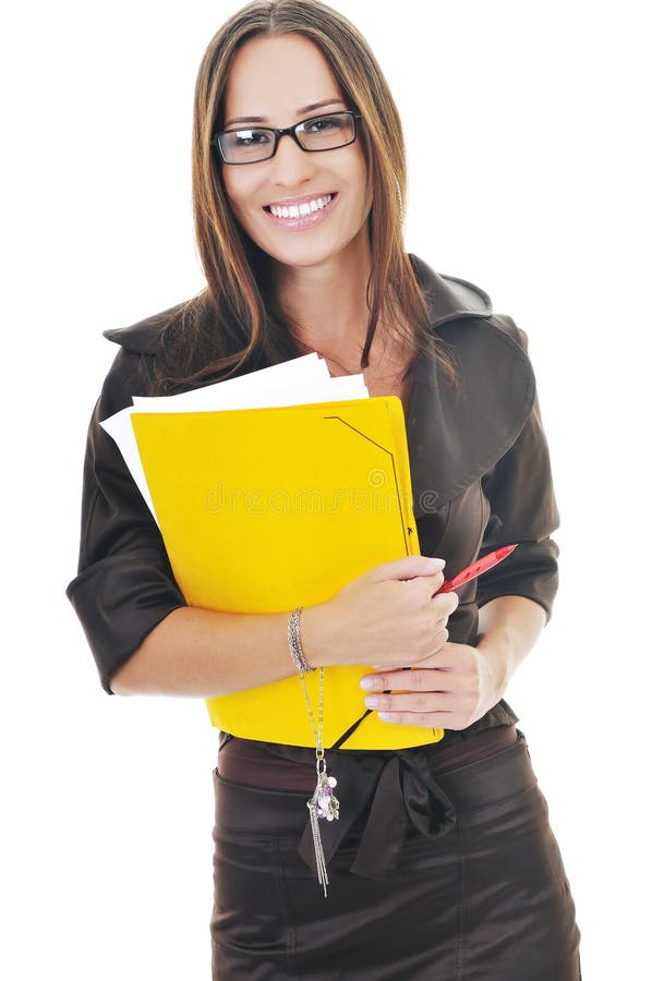 Young business woman hold folders papers and documents. Young business woman hold folders papers and documents