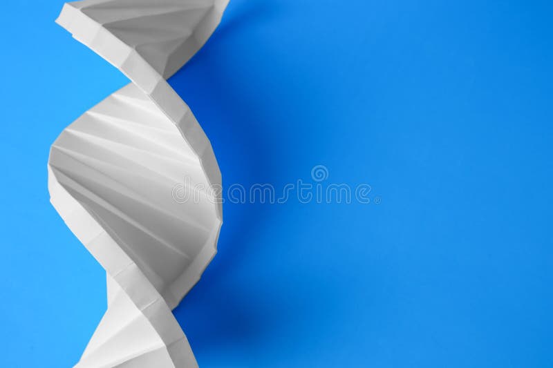 бумажная модель молекулярной цепи dna на светло-синем фоне сверху. пробел для текста стоковое фото rf
