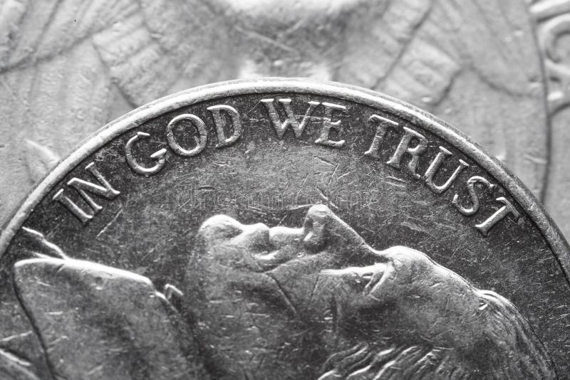 In God we trust. Macro of American coin. In God we trust. Macro of American coin