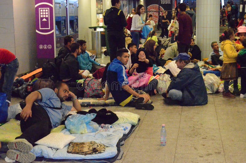 Budapest, Hungary. Sep, 2000. In the Budapest's international railway station, thousands of migrants waiting for taking trains to other countries of Europe. Live News. Budapest, Hungary. Sep, 2000. In the Budapest's international railway station, thousands of migrants waiting for taking trains to other countries of Europe. Live News