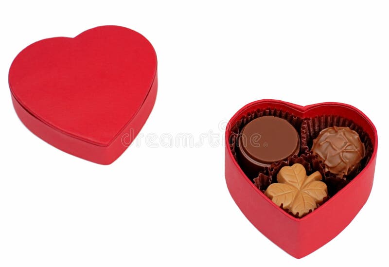 Valentine assorted chocolate box isolated over white background. Valentine assorted chocolate box isolated over white background.