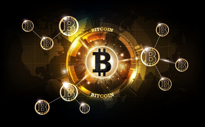 Валюта золотого bitcoin цифровая, футуристические цифровые деньги, концепция сети технологии всемирная, иллюстрация вектора иллюстрация штока