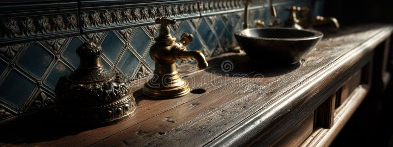 Ванная комната Vintage Artisan с детальными укладками и дизайнерскими элементами без времени бесплатная иллюстрация