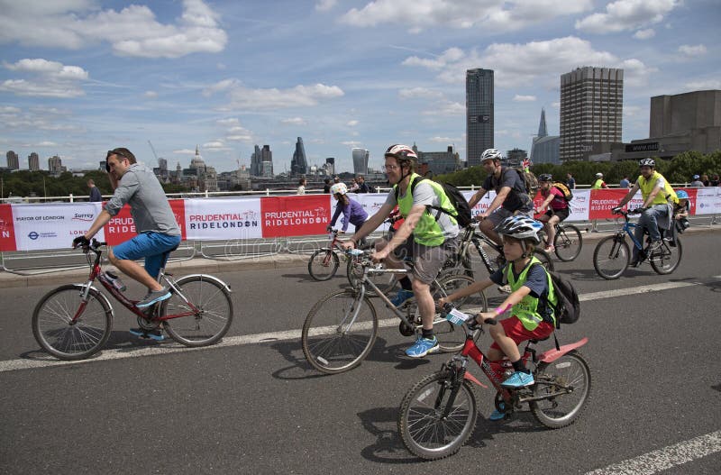 Action during the Prudential RideLondon Freecycle event in London UK at the weekend. Cyclists seen here crossing Waterloo Bridge. Action during the Prudential RideLondon Freecycle event in London UK at the weekend. Cyclists seen here crossing Waterloo Bridge.