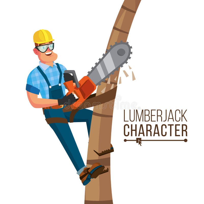 Вектор Lumberjack Классический работник с инструментом цепной пилы руки Концепция обезлесения Характер шаржа плоский иллюстрация вектора Вектор Lumberjack Классический работник с инструментом цепной пилы руки Концепция обезлесения Характер шаржа плоский иллюстрация вектора