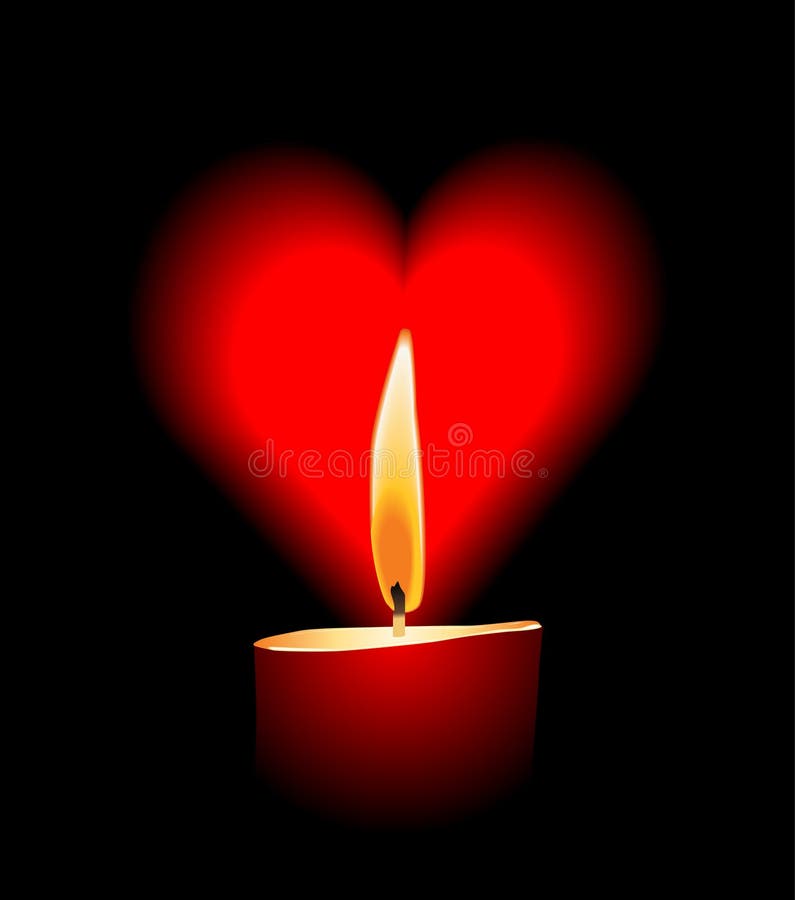 A bright candle around black background and love shape. A bright candle around black background and love shape