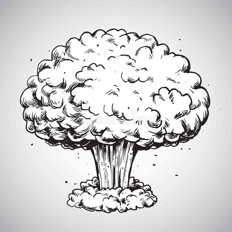 Nuclear Explosion Mushroom Cloud Drawing Illustration Vector Art. Nuclear Explosion Mushroom Cloud Drawing Illustration Vector Art