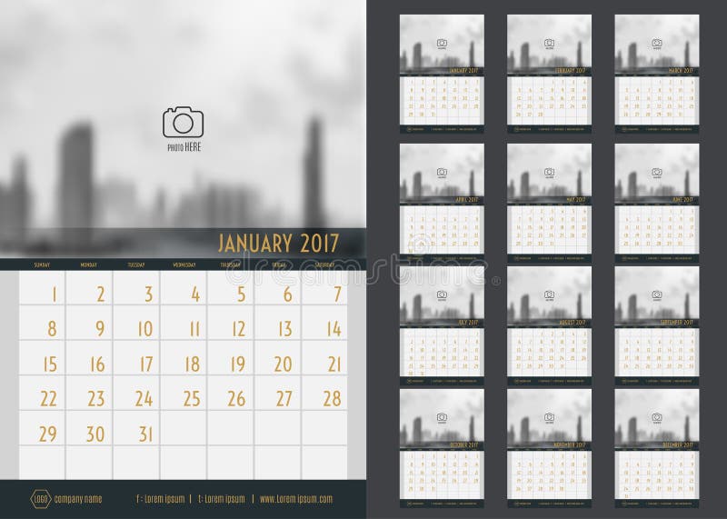 Вектор календаря 2017 год, календарь 12 месяцев установил с современным иллюстрация вектора Вектор календаря 2017 год, календарь 12 месяцев установил с современным иллюстрация вектора