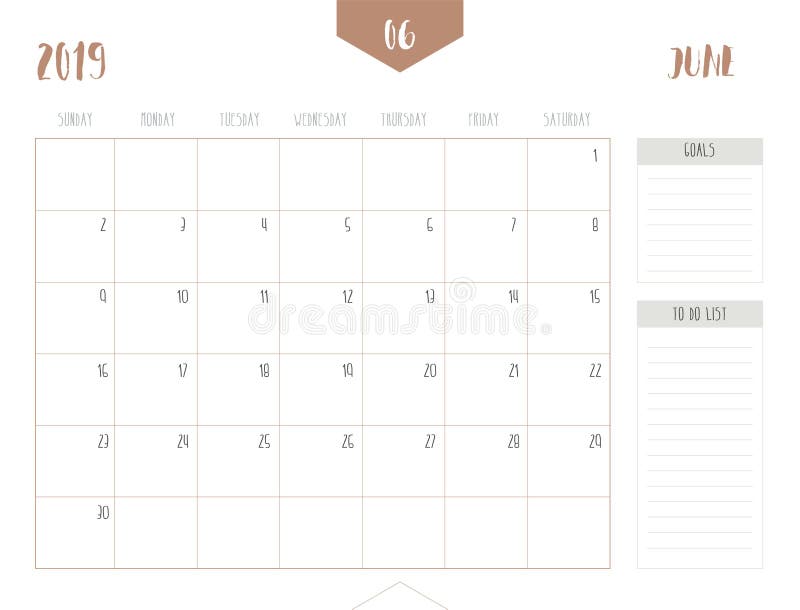 Вектор календаря 2019 -го июня в простом чистом острословии стиля таблицы иллюстрация вектора