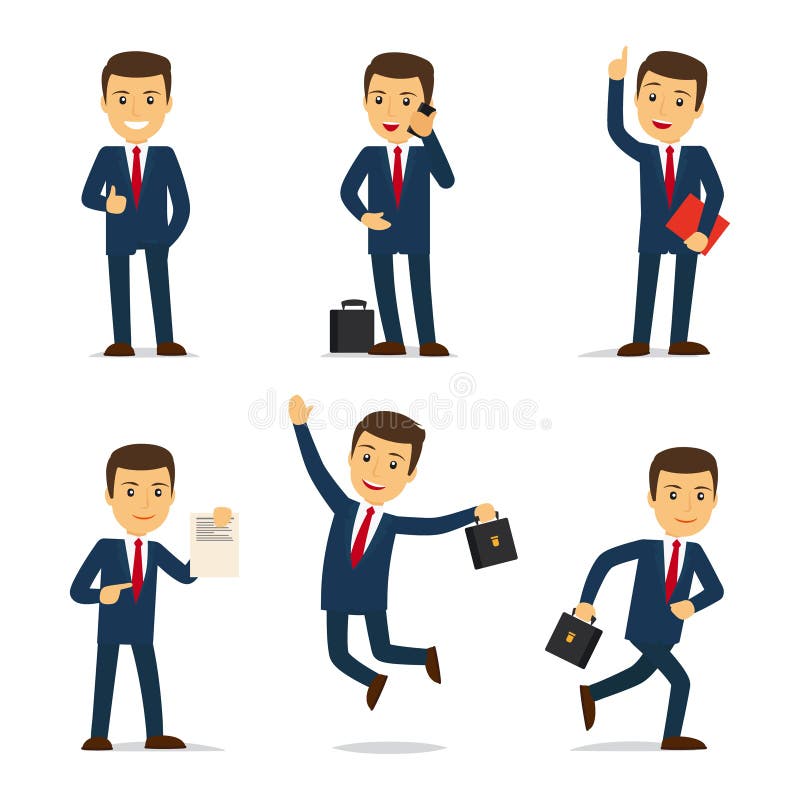Lawyer or attorney cartoon character in different poses with case and document. Lawyer or attorney cartoon character in different poses with case and document