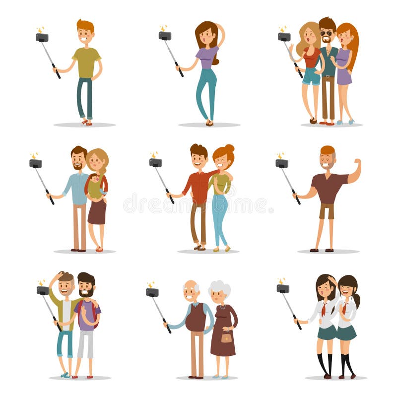 Вектор семьи и пар съемок Selfie иллюстрация вектора Вектор семьи и пар съемок Selfie иллюстрация вектора