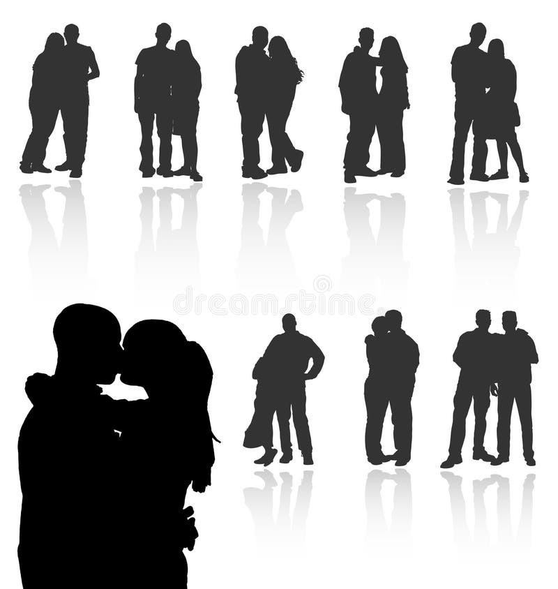 Силуэт пары вектор люди любовь женщина мужчина иллюстрация белый девушка счастливый фон женский романтический силуэты молодые черн иллюстрация штока