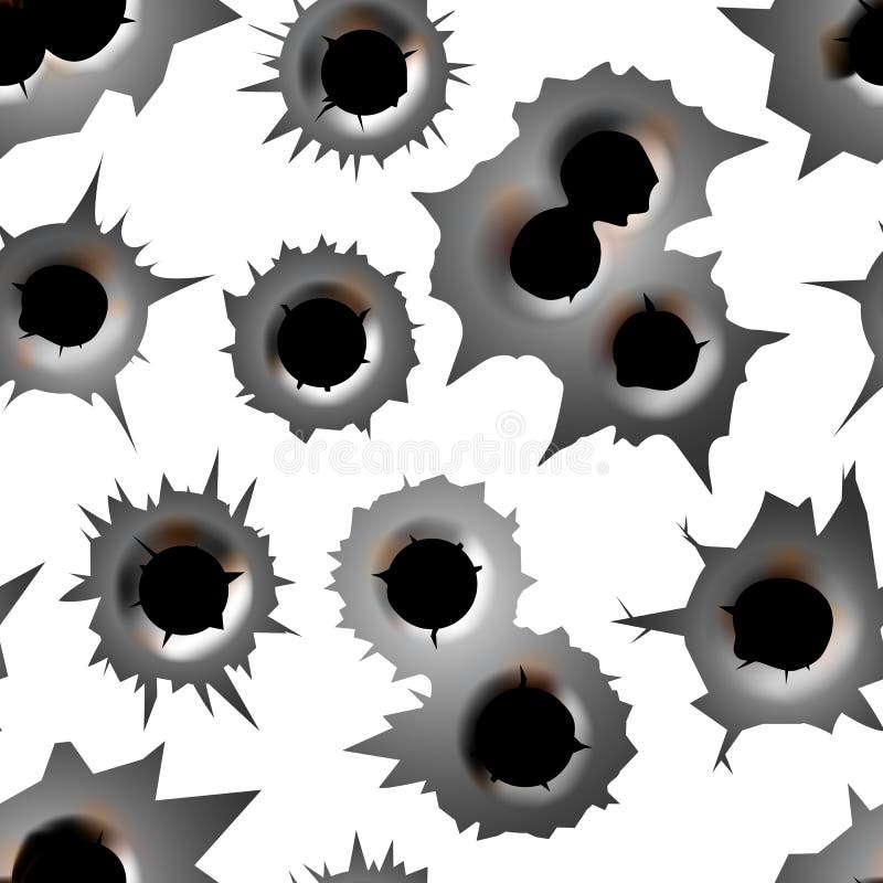 Bullet hole track trace sign gunshot crack torn steel war target break vector illustration. Violence criminal element weapon destruction seamless pattern background. Bullet hole track trace sign gunshot crack torn steel war target break vector illustration. Violence criminal element weapon destruction seamless pattern background