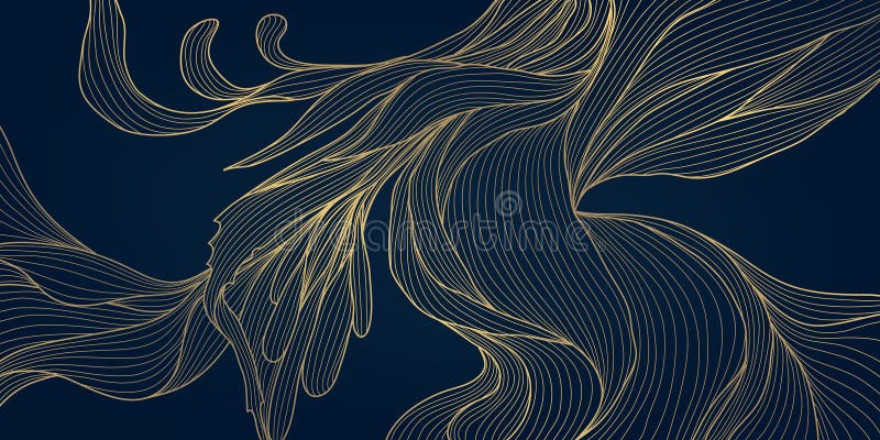 Векторный арт деко золото на синем цветочном узоре. Nouveau фантазии оставляет роскошь экзотические джунгли иллюстрации элегантно бесплатная иллюстрация