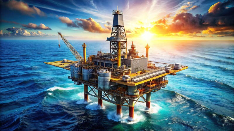 Величественная оффшорная платформа бурения нефти и газа - мощный символ мирового производства энергии бесплатная иллюстрация