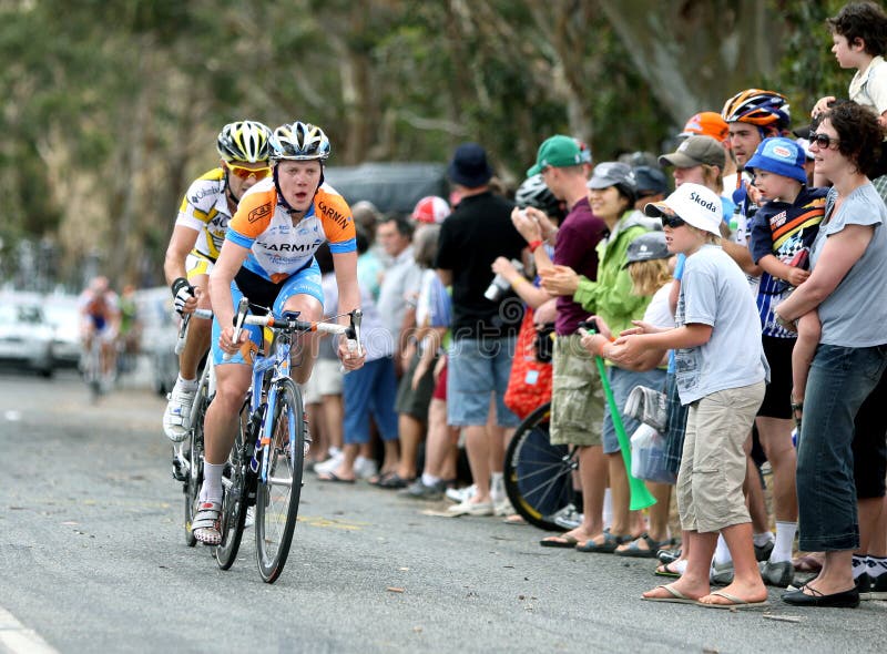 Cyclists climb up Thomas Hill Road during the Tour Down Under cycling race at The Range in South Australia in Australia. Cyclists climb up Thomas Hill Road during the Tour Down Under cycling race at The Range in South Australia in Australia.