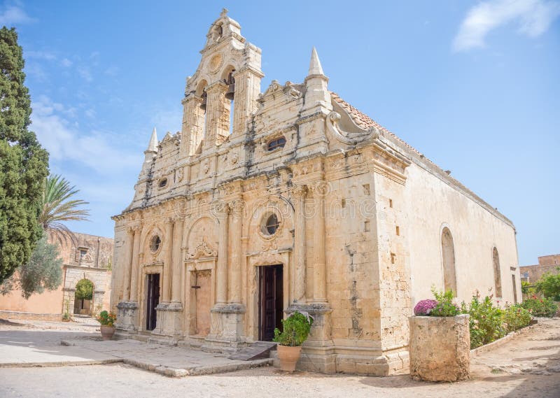 Venetian baroque church of the famous Arkadi Monastery at Crete. Greece. It was built in the 16th century and almost destructed in 1866 by the Ottomans. Venetian baroque church of the famous Arkadi Monastery at Crete. Greece. It was built in the 16th century and almost destructed in 1866 by the Ottomans.