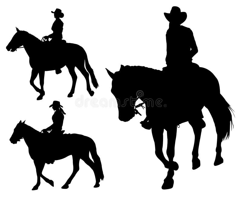 Cowgirl riding horse silhouettes - vector. Cowgirl riding horse silhouettes - vector