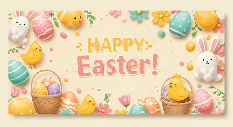 Веселая иллюстрация Easterthemed с фразой Happy Paster! в центре. иллюстрация штока
