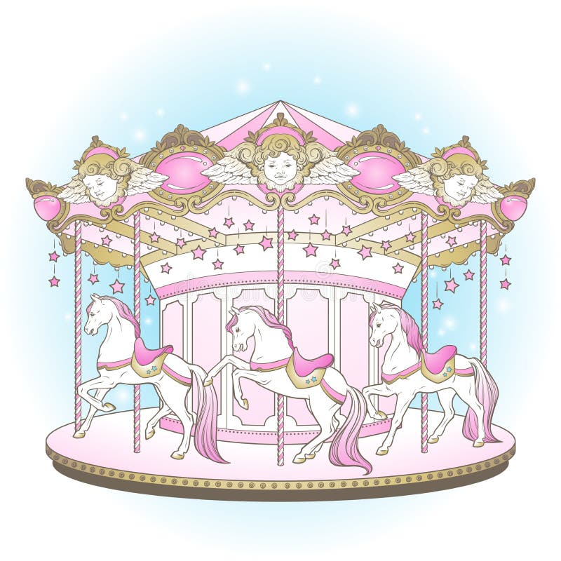 Веселые эпохы красавицы Ла Carousel милые идут круг с лошадями конструируют для детей в иллюстрации вектора пастельных цветов нар бесплатная иллюстрация Веселые эпохы красавицы Ла Carousel милые идут круг с лошадями конструируют для детей в иллюстрации вектора пастельных цветов нар бесплатная иллюстрация