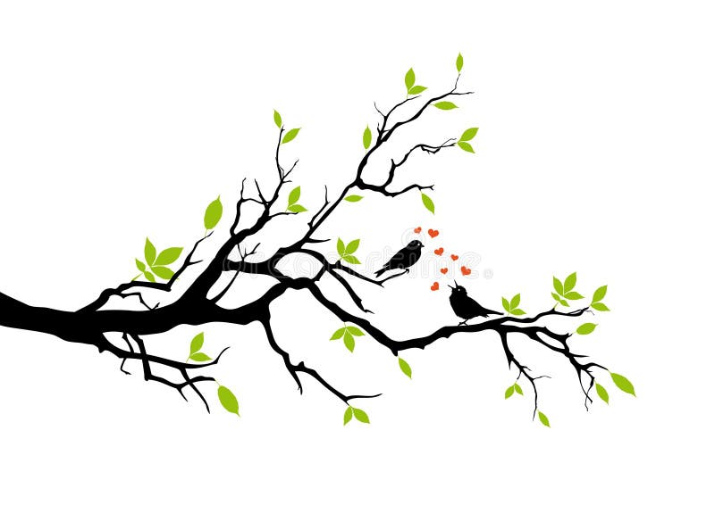 Two birds in love, sitting on a branch, vector background. Two birds in love, sitting on a branch, vector background