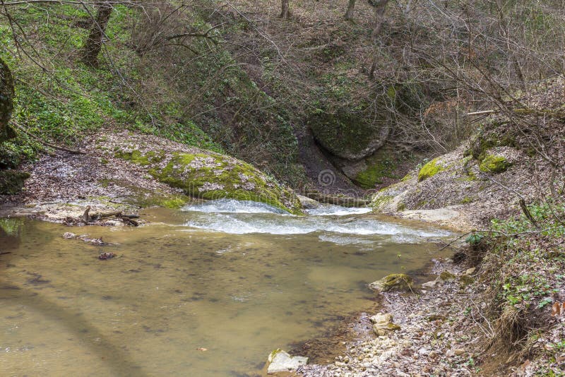 весна природа природный парк горная река в естественном канале с рапид и водопадами стоковое изображение rf