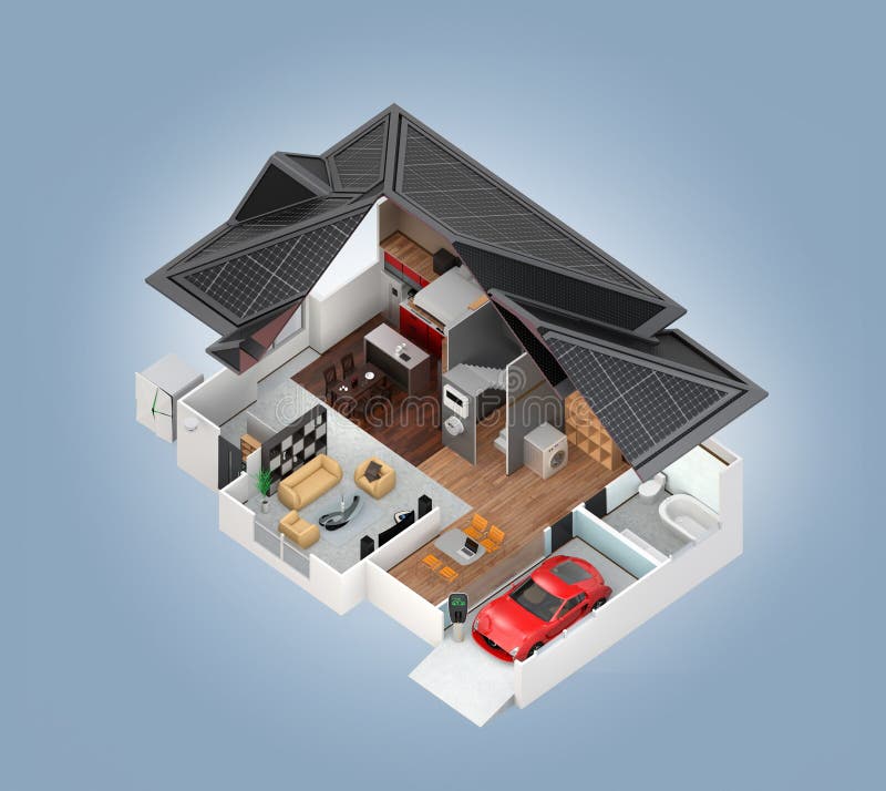 Взгляд Cutaway умного интерьера дома иллюстрация вектора