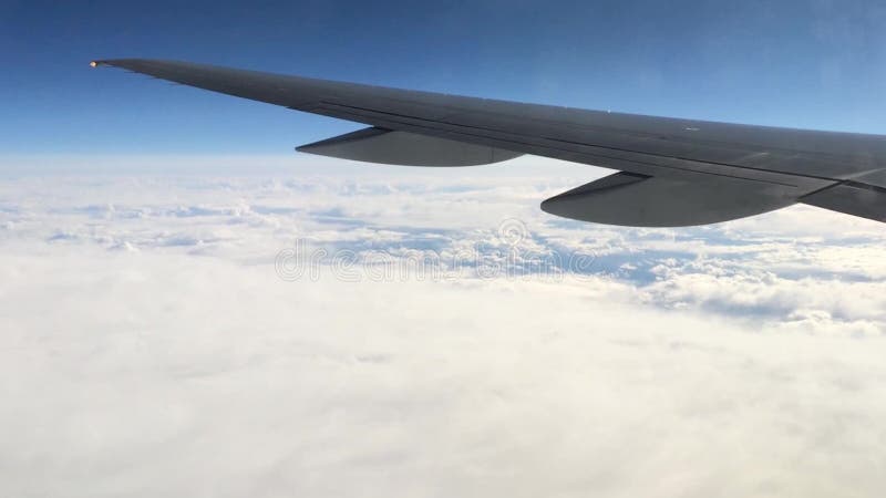 Взгляд от плоского окна на крыле и ландшафте под им Крыло летания самолета над облаками видеоматериал