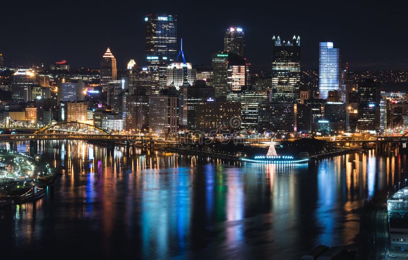 West End overlook seeing the three rivers and night in Pittsburgh Pennsylvania. West End overlook seeing the three rivers and night in Pittsburgh Pennsylvania