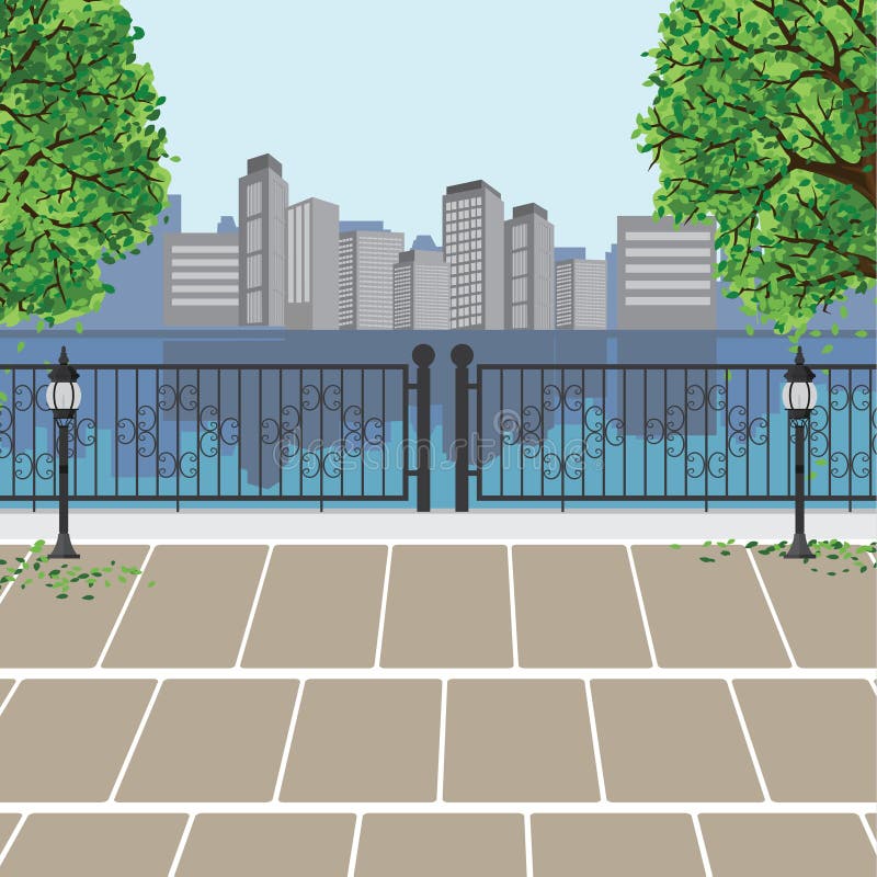 City view at the public park vector background. City view at the public park vector background