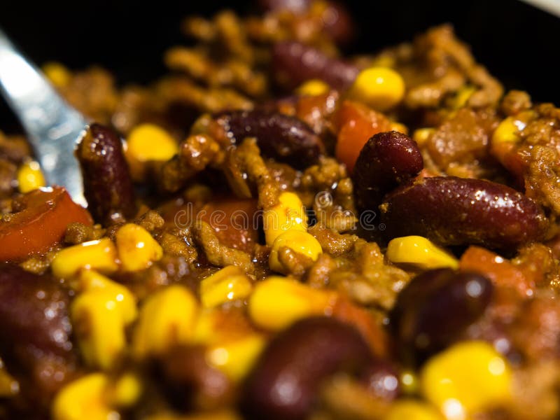 Взгляд конца-вверх домодельного carne жулика chili стоковые изображения rf Взгляд конца-вверх домодельного carne жулика chili стоковые изображения rf