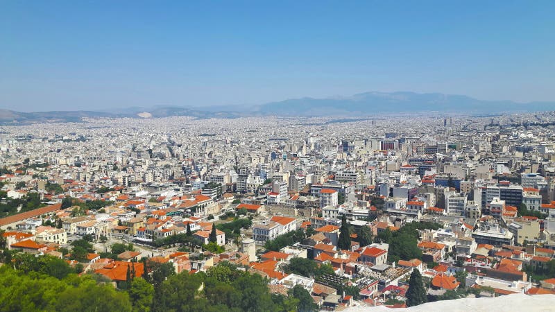 Взгляд над Athen в летнем отпуске в Греции стоковая фотография Взгляд над Athen в летнем отпуске в Греции стоковая фотография