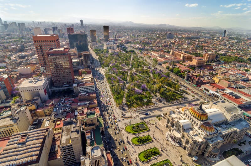 An aerial view of Mexico City and the Palace of Fine Arts. An aerial view of Mexico City and the Palace of Fine Arts