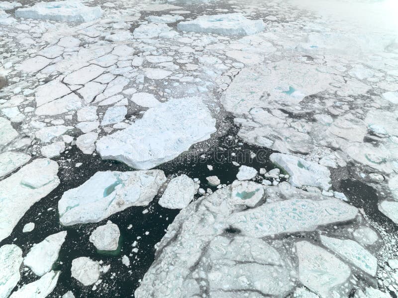 Aeriel view of the huge icebergs on arctic ocean in Greenland. Aeriel view of the huge icebergs on arctic ocean in Greenland