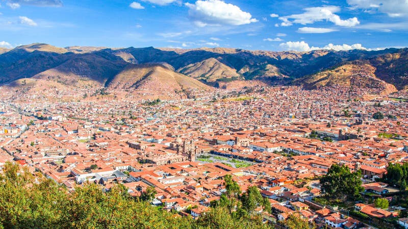 Вид с воздуха городского пейзажа Cusco с Площадью de Armas, Перу, Южной Америкой стоковые изображения Вид с воздуха городского пейзажа Cusco с Площадью de Armas, Перу, Южной Америкой стоковые изображения