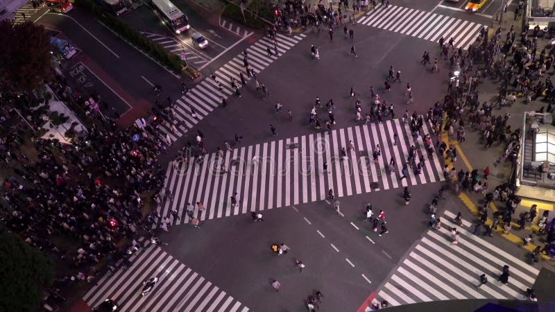Вид с воздуха пешеходов идет в Токио сибуя через Японию.