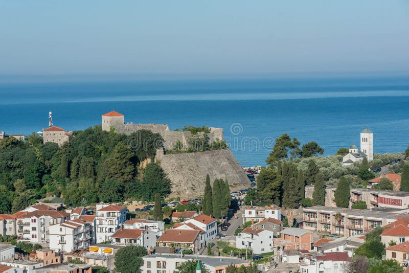 Вид с воздуха старого городка Ulcinj, Черногории стоковое фото rf Вид с воздуха старого городка Ulcinj, Черногории стоковое фото rf